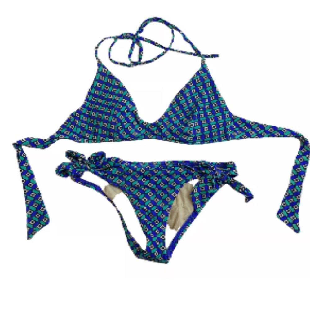 Echo Bikini Set S/XS Triangle String Sz Small Top XS Bottoms Blue Green NWT NEW - Picture 2 of 5